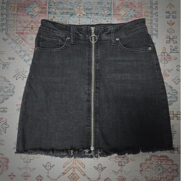 Y2K 90s Circle Zipperpull grunge dark wash black denim jean mini skirt cutoff - Picture 8 of 9